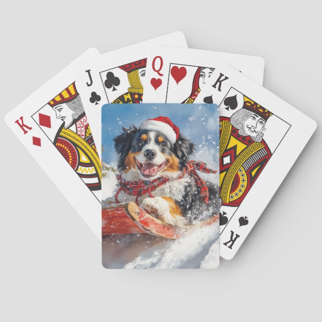 Bernese Mountain Dog in Sledge Christmas Playing Cards (Back)