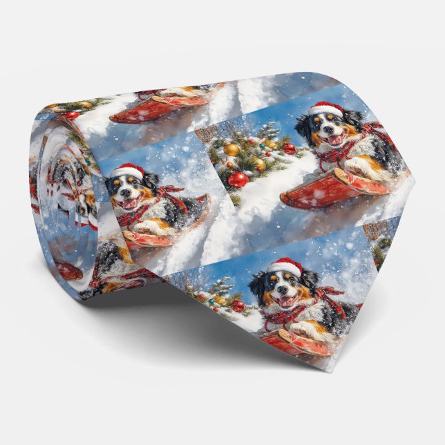 Bernese Mountain Dog in Sledge Christmas Tie (Rolled)