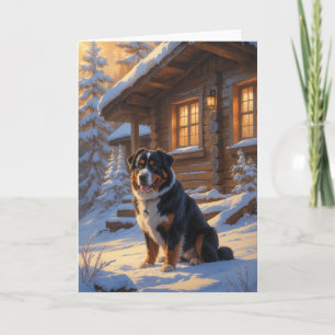 Bernese Mountain Dog in Snow by Rustic Winter Card