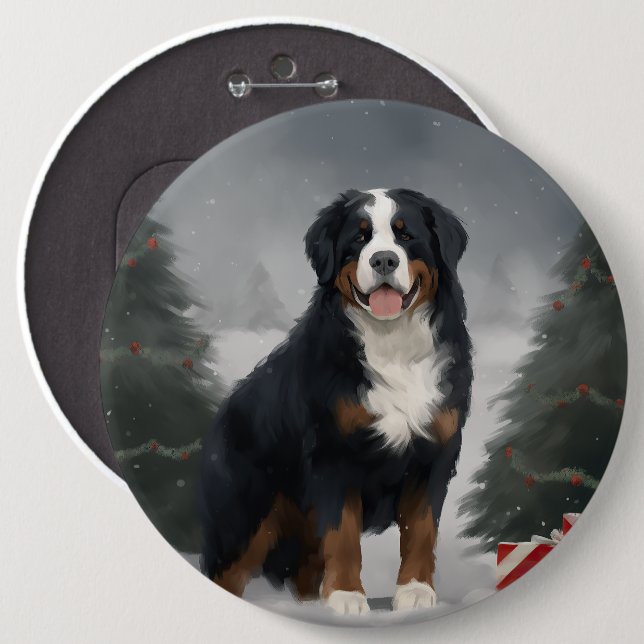 Bernese Mountain Dog in Snow Christmas  6 Cm Round Badge (Front & Back)