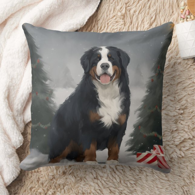 Bernese Mountain Dog in Snow Christmas  Cushion (Blanket)