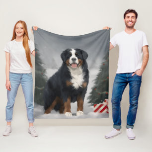 Bernese Mountain Dog in Snow Christmas Fleece Blanket