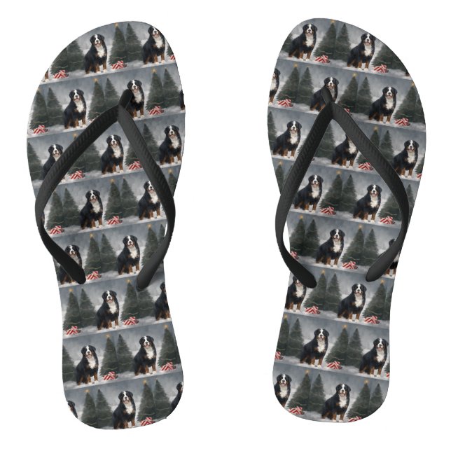 Bernese Mountain Dog in Snow Christmas  Flip Flops (Footbed)
