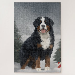 Bernese Mountain Dog in Snow Christmas  Jigsaw Puzzle