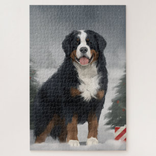 Bernese Mountain Dog in Snow Christmas  Jigsaw Puzzle