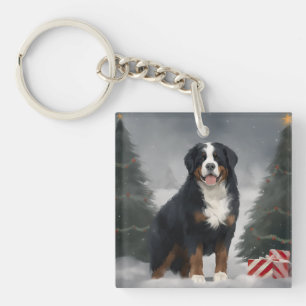 Bernese Mountain Dog in Snow Christmas  Key Ring