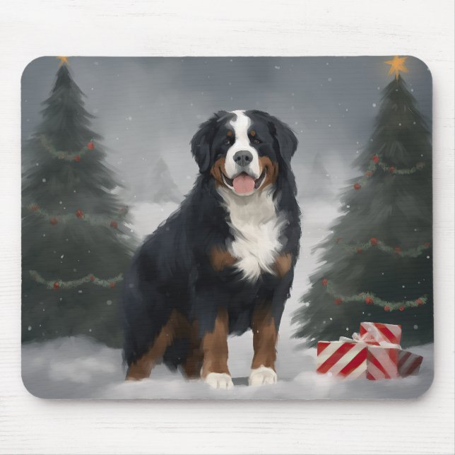 Bernese Mountain Dog in Snow Christmas  Mouse Mat (Front)