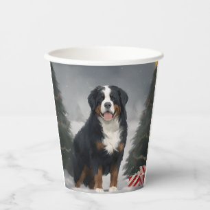 Bernese Mountain Dog in Snow Christmas Paper Cups
