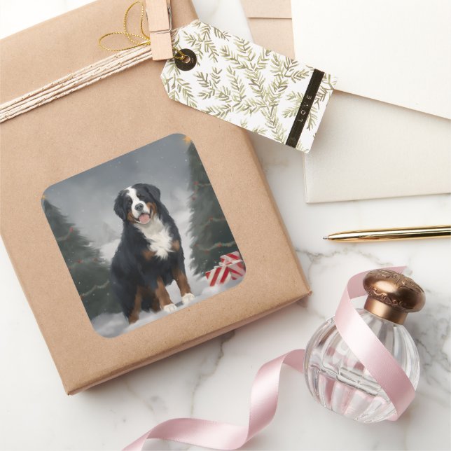 Bernese Mountain Dog in Snow Christmas  Square Sticker (Gifting)