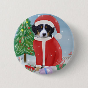Bernese Mountain Dog in Snow with Christmas Gifts  6 Cm Round Badge