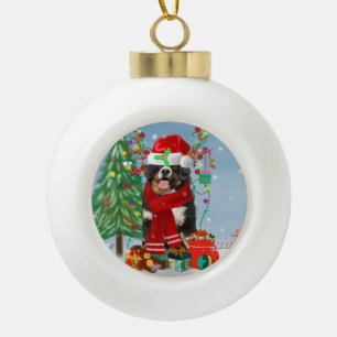 Bernese Mountain Dog in Snow with Christmas Gifts  Ceramic Ball Christmas Ornament