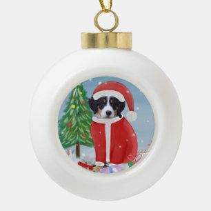 Bernese Mountain Dog in Snow with Christmas Gifts  Ceramic Ball Christmas Ornament