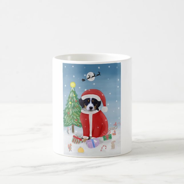 Bernese Mountain Dog in Snow with Christmas Gifts  Coffee Mug (Center)