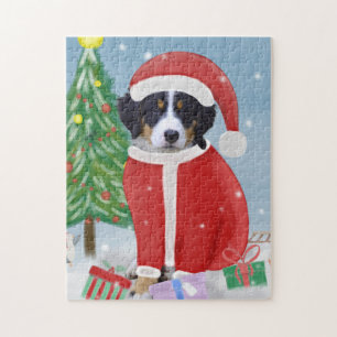 Bernese Mountain Dog in Snow with Christmas Gifts  Jigsaw Puzzle