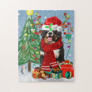 Bernese Mountain Dog in Snow with Christmas Gifts  Jigsaw Puzzle