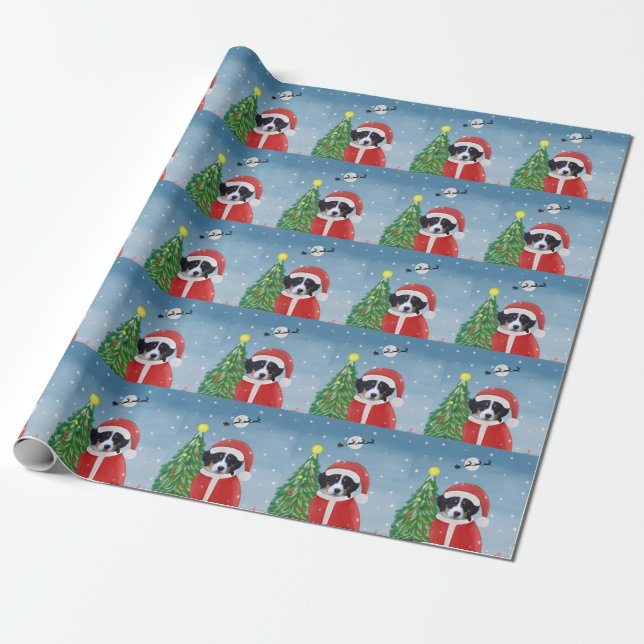 Bernese Mountain Dog in Snow with Christmas Gifts  Wrapping Paper (Unrolled)