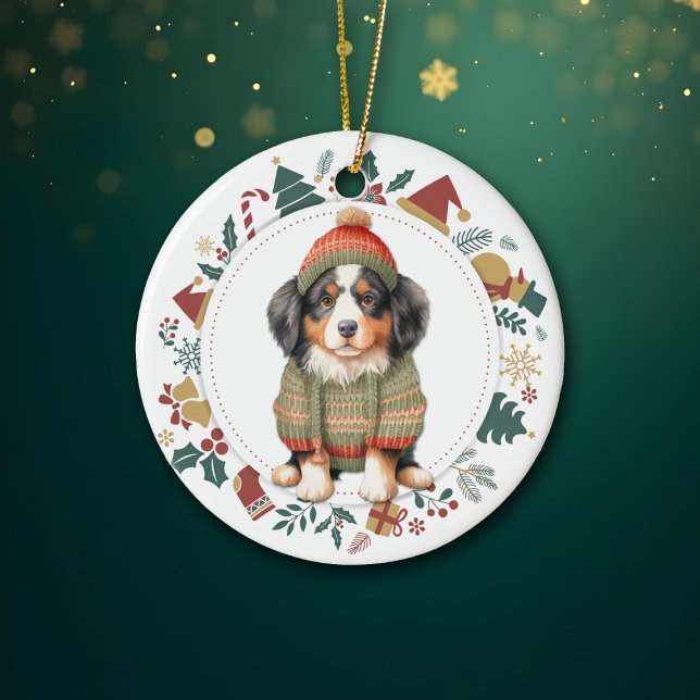 Bernese Mountain Dog in Winter Sweater Christmas Ceramic Tree Decoration (Creator Uploaded)