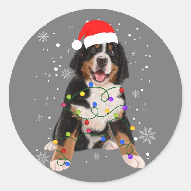 Bernese Mountain Dog Lights Christmas Matching Fam Classic Round Sticker (Front)