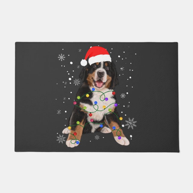 Bernese Mountain Dog Lights Christmas Matching Fam Doormat (Front)