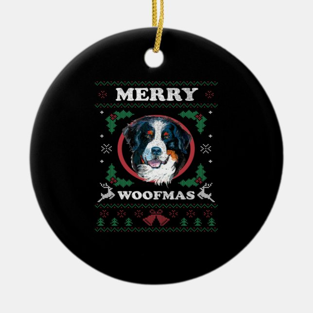 Bernese Mountain Dog Merry Woofmas Christmas Dog G Ceramic Tree Decoration (Front)
