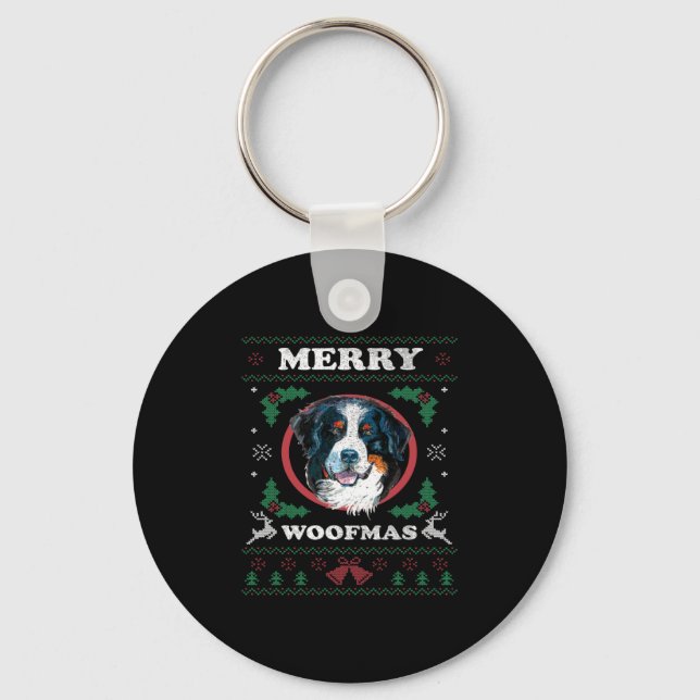 Bernese Mountain Dog Merry Woofmas Christmas Dog G Key Ring (Front)
