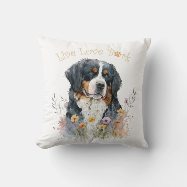Bernese Mountain Dog Mum Floral Cushion (Front)