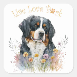 Bernese Mountain Dog Mum Floral Square Sticker