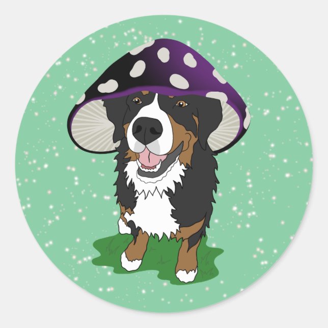 Bernese Mountain Dog Mushroom Cap  Classic Round Sticker (Front)