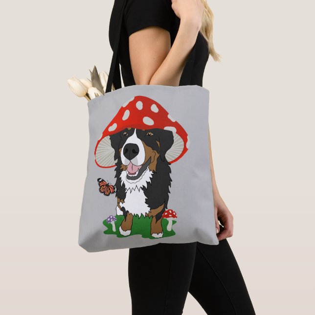 Bernese Mountain Dog Mushroom Cap  Tote Bag (Close Up)