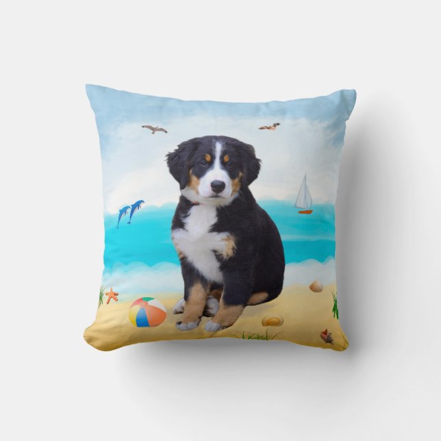 Bernese Mountain Dog on Beach Cushion (Front)