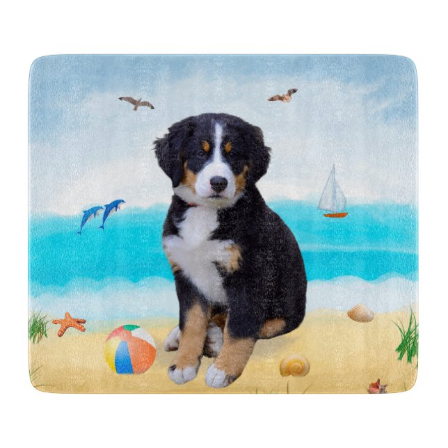 Bernese Mountain Dog on Beach Cutting Board (Front)
