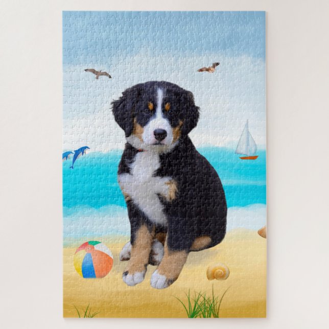 Bernese Mountain Dog on Beach Jigsaw Puzzle (Vertical)