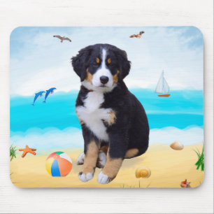 Bernese Mountain Dog on Beach Mouse Mat