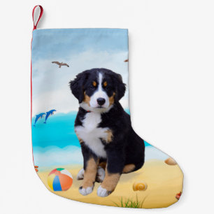 Bernese Mountain Dog on Beach Small Christmas Stocking
