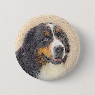 Bernese Mountain Dog Painting - Original Dog Art 6 Cm Round Badge