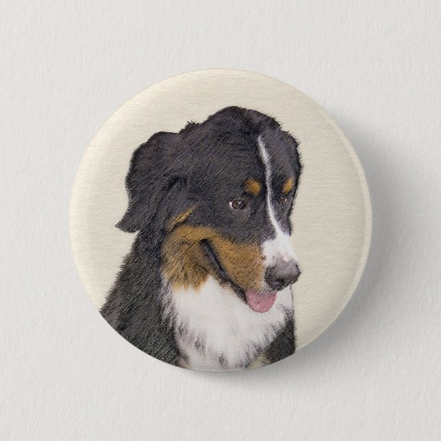 Bernese Mountain Dog Painting - Original Dog Art 6 Cm Round Badge (Front)