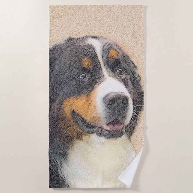 Bernese Mountain Dog Painting - Original Dog Art Beach Towel (Front)