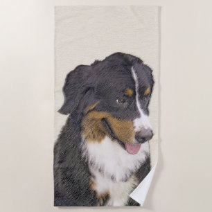 Bernese Mountain Dog Painting - Original Dog Art Beach Towel