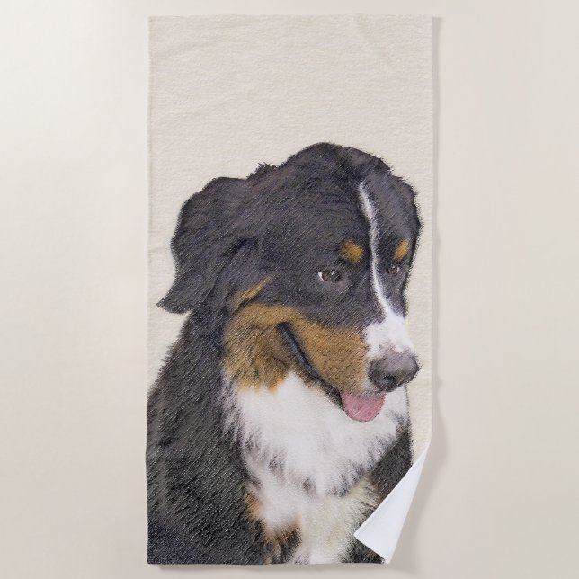 Bernese Mountain Dog Painting - Original Dog Art Beach Towel (Front)