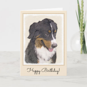 Bernese Mountain Dog Painting - Original Dog Art Card