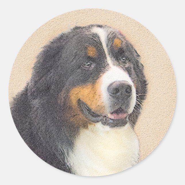 Bernese Mountain Dog Painting - Original Dog Art Classic Round Sticker (Front)