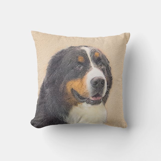 Bernese Mountain Dog Painting - Original Dog Art Cushion (Front)