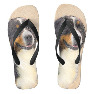 Bernese Mountain Dog Painting - Original Dog Art Flip Flops