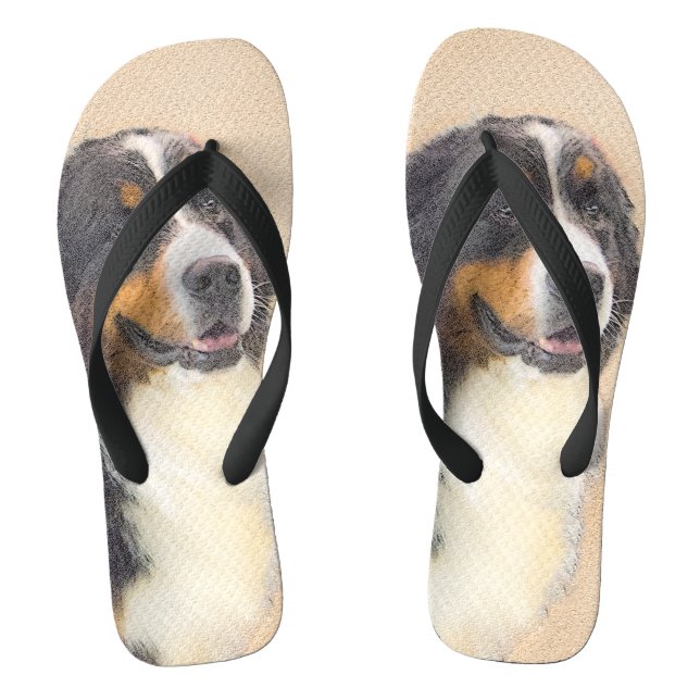 Bernese Mountain Dog Painting - Original Dog Art Flip Flops (Footbed)