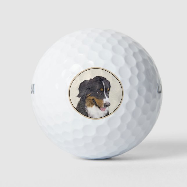 Bernese Mountain Dog Painting - Original Dog Art Golf Balls (Front)