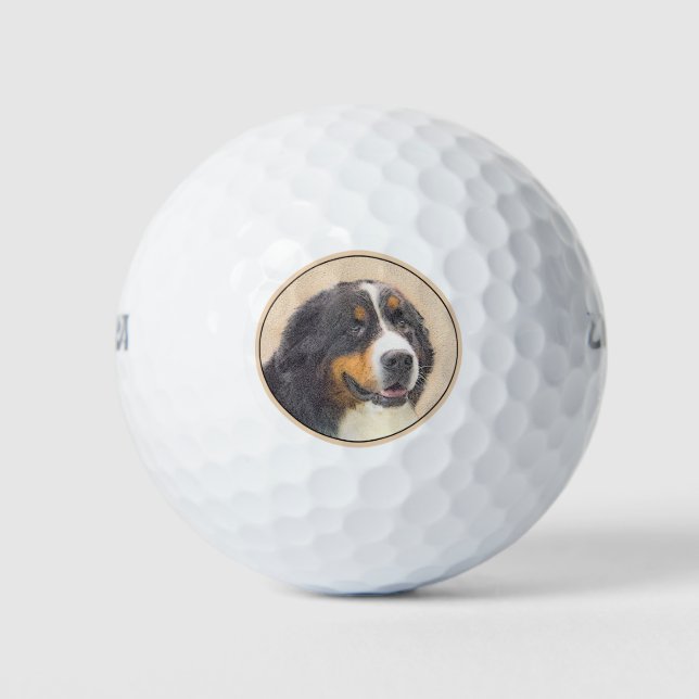 Bernese Mountain Dog Painting - Original Dog Art Golf Balls (Front)