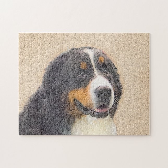 Bernese Mountain Dog Painting - Original Dog Art Jigsaw Puzzle (Horizontal)