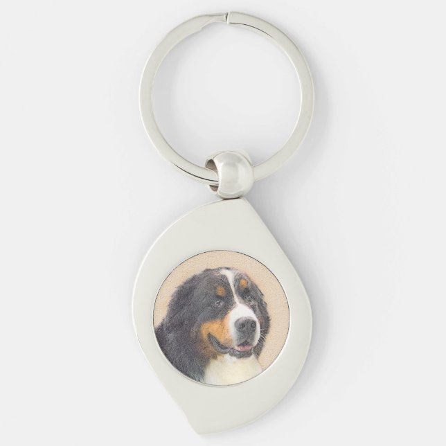 Bernese Mountain Dog Painting - Original Dog Art Key Ring (Front)