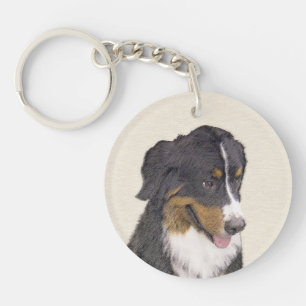 Bernese Mountain Dog Painting - Original Dog Art Key Ring