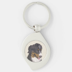 Bernese Mountain Dog Painting - Original Dog Art Key Ring